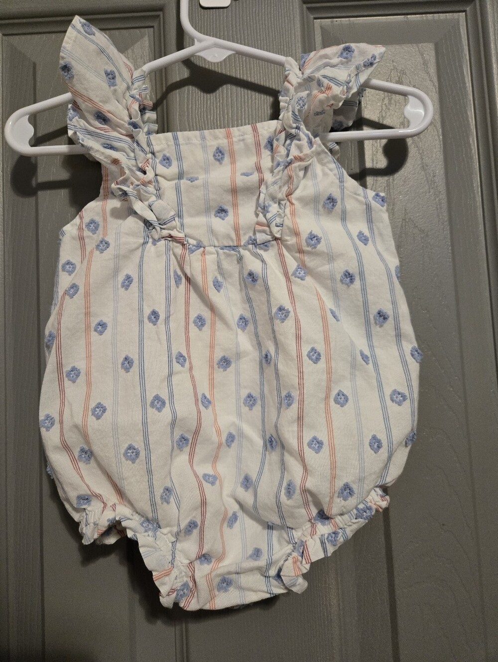 Cat & Jack White Striped Sleeveless Diaper Cover with Blue Floral Print